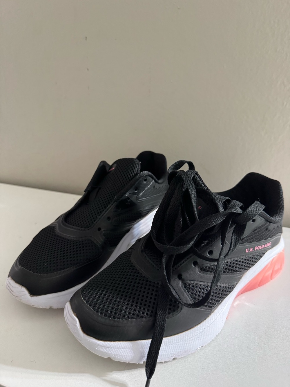 U.S. Polo Assn. Black Mesh Athletic Sneakers with Pink Accent
